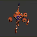 Halloween Themed 3D Game Character In Red Outfit With Purple Hair Pumpkin Weapons And Lanterns