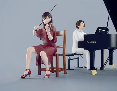 Graceful Violin and Piano Performance by Skilled Musicians in Stylish Outfits 3d model Graceful Violin and Piano Performance by Skilled Musicians in Stylish Outfits 3d model