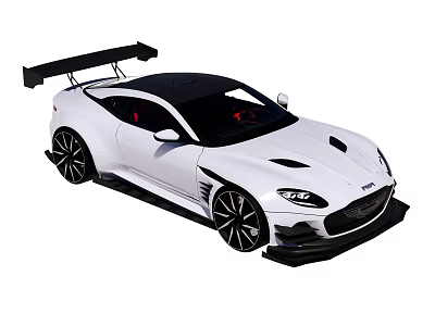 White Sports Car With Black Rear Spoiler And Red Interior Design 3d model