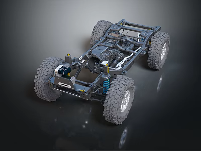 Off Road Vehicle Chassis With Large Tires Suspension System And Frame Structure 3d model