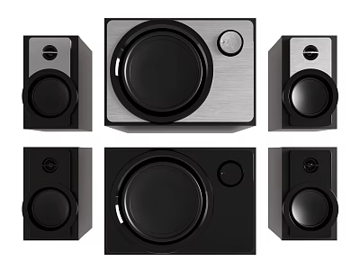 Black Silver Modern Multimedia Speaker System For Home Theater With Subwoofer Satellites 3d model