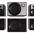 Black Silver Modern Multimedia Speaker System For Home Theater With Subwoofer Satellites