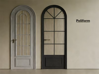 Poliform Light Gray And Black Arched Top Hinged Doors With Glass Grids 3d model