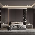 Modern Bedroom Interior With Gray Bed And Marble Accent Wall Design 3d model