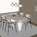 Modern Dining Table Set With White Tabletop Four Chairs And Pendant Lights