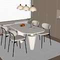 Modern Cream Style Dining Table and Chair Combination Fishing Line Chandelier Small Chandelier 3d model