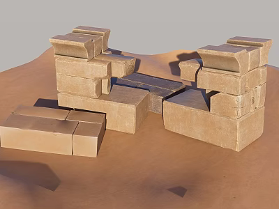 Brown Building Blocks Stacked On Sandy Surface With Various Shapes 3d model