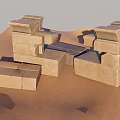 Brown Building Blocks Stacked On Sandy Surface With Various Shapes 3d model