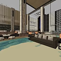Spacious Hotel Lobby Interior With Marble Floor Tall Columns And Mountain View Windows 3d model