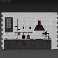 Gray Kitchen Cabinets With White Tile Wall Copper Range Hood And Marble Countertop