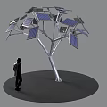 Modern Solar Tree Design With Solar Panels And Standing Person Nearby
