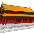 Ancient Chinese Architecture With Yellow Roof Red Walls Multi Story Structure Stone Steps Design
