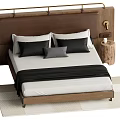 Double Bed with Wooden Leather Headboard White Sheets Black Gray Pillows and Black Bed Runner