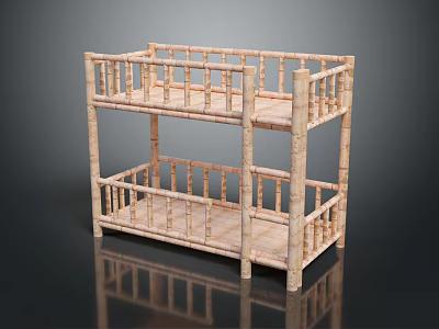 Wooden Bunk Bed With Safety Guardrails Simple Design For Children's Room 3d model