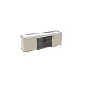Modern TV Stand With Metal Frame Woven Texture And Glass Top Drawers