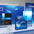 Modern L'Aube Product Display Stand With Blue Packaging And Ocean Elements