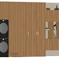 Modern Light Wood Bookcase With Cabinet Doors Open Shelves And Built In Washing Machine