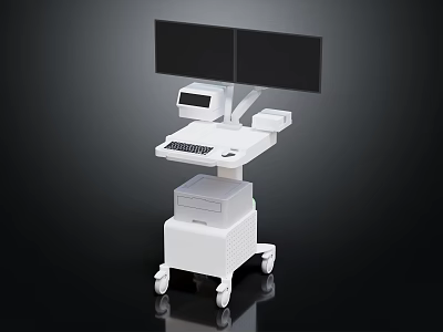 White Mobile Medical Device Cart With Dual Monitors Keyboard And Integrated Components 3d model