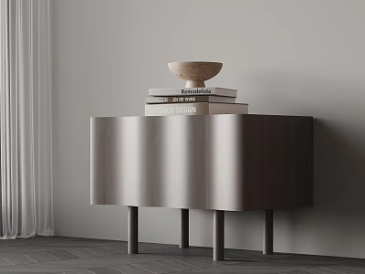 Modern Nightstand with Curved Front Design and Stack of Books with Decorative Bowl 3d model