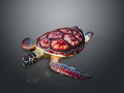 Reptile Sea Turtle Featuring Vibrant Red Pink Shell Patterns And Detailed Flippers 3d model