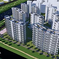 Modern High Rise Residential Complex Aerial View With Green Spaces Roads And Water