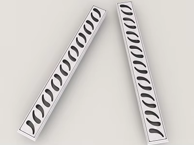 Two Modern Sleek Rectangular Bathroom Floor Drains With Hollow Design 3d model
