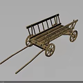 Vintage Wooden Handcart With Two Spoked Wheels And Wooden Frame Handle