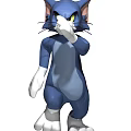 3D Animated Game Movie Blue Cat Character With Yellow Eyes Pointing Forward