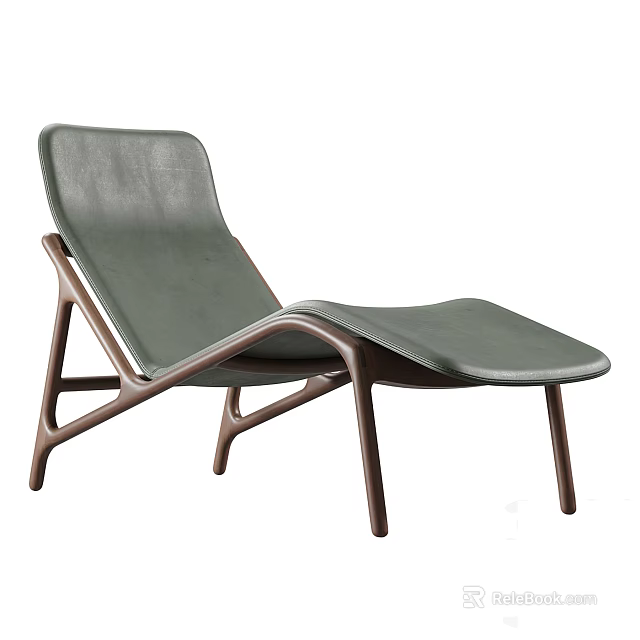 Elegant Dark Green Leather Lounge Chair With Modern Wooden Frame Design 3d model 
