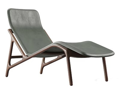 Elegant Dark Green Leather Lounge Chair With Modern Wooden Frame Design 3d model