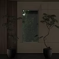 Two Indoor Bonsai Plants In Black Pots By Window With Green Foliage Outside