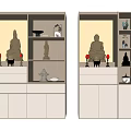 Modern Buddhist Shrine Cabinet With Buddha Statues Storage Drawers Decorative Items And Ambient Lighting