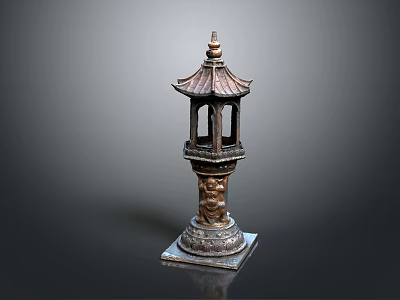 Traditional Lantern Shaped Decorative Ornament Set with Pagoda Roof and Carved Base for Home Decor 3d model