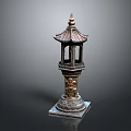 Traditional Lantern Shaped Decorative Ornament Set with Pagoda Roof and Carved Base for Home Decor