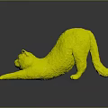 Siamese cat figurine stretching body lying on smooth black surface with reflection 3d model