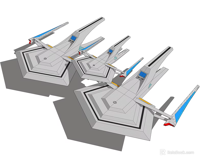 Sci Fi Spaceship Models With White Body Blue Red Accents And Streamlined Design 3d model