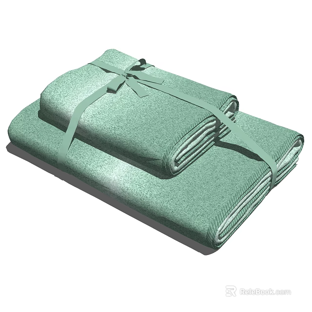 Soft Green Towels Neatly Folded And Stacked With Ribbon Accent 3d model 