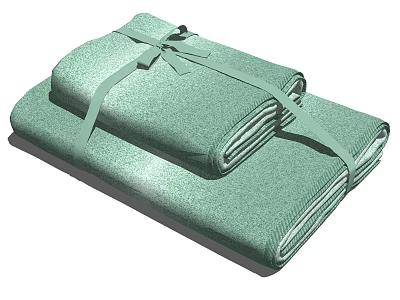 Soft Green Towels Neatly Folded And Stacked With Ribbon Accent 3d model