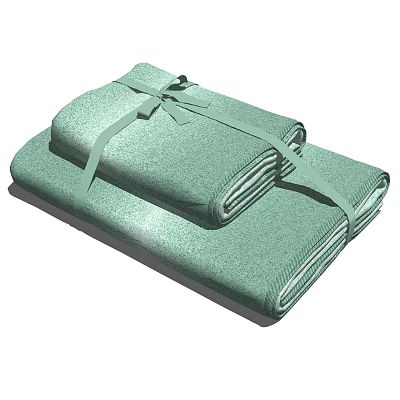 Soft Green Towels Neatly Folded And Stacked With Ribbon Accent 3d model