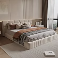Elegant Modern Bedroom With Large Bed Pillows Blanket And City View Window