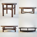 Modern Wooden Coffee Table Designs With Round Rectangular Shapes And Cross Legs 3d model