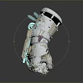 Game and Movie Sci Fi Mechanical Character With Metallic Shell Silver Gold Green Pipes