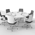 Modern Round Conference Table With Black Swivel Chairs And Built in Microphones