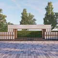 Modern Scenic Wall Design With Green Trees Water Feature And Paved Ground