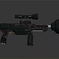 Futuristic Dark Metallic Weapon 3D Model With Scope And Multiple Barrels