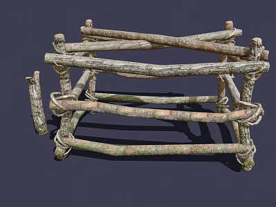 Rustic Natural Wooden Fence Handcrafted with Twisted Branches and Rope Binding 3d model