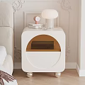 Modern White Bedside Table with Round Design Lamp Books and Decor Items 3d model