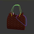 Stylish Brown Handbag With Geometric Pattern And Orange Handles For Daily Essentials 3d model