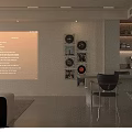Open Modern Living Dining Room Interior With Sofa Coffee Table Projection Screen And Floor Lamp