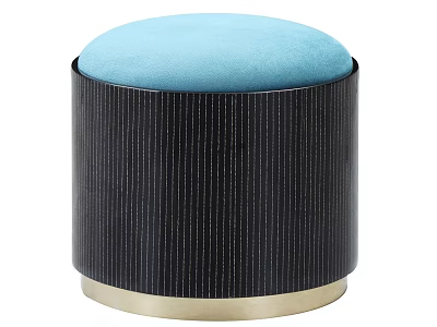 Modern Round Stool With Light Blue Padded Top Black Vertical Striped Body And Gold Base 3d model